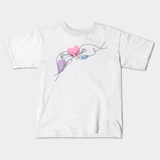 Heart Shaped Hand Draw One Continuous Line art Valentines day Kids T-Shirt